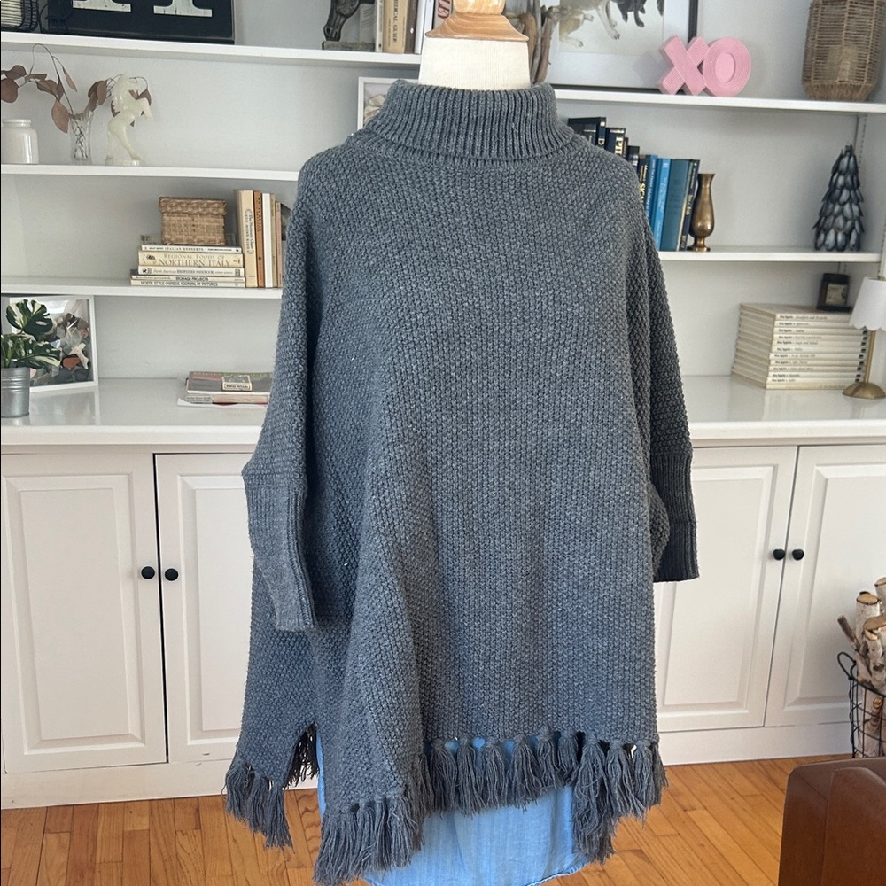 Next Charcoal Poncho with Fringe